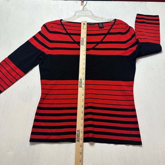 Sculpturesilk Red Black Striped Silk Blend Sweater Women’s Large 3/4 Sleeve - Picture 6 of 8